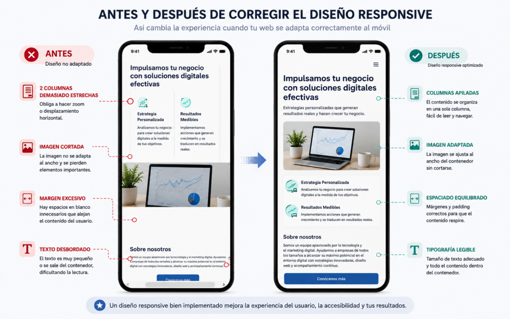 Mi página web se ve mal en celular: 11 problemas críticos de diseño responsive y cómo solucionarlos 2 Diseño Responsive